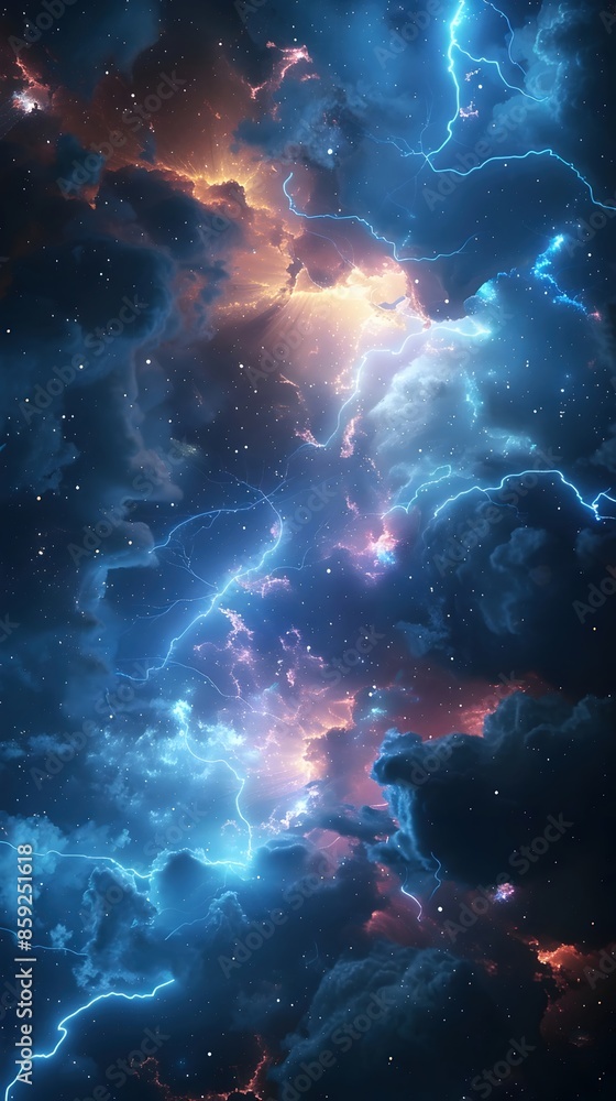 Canvas Prints Majestic Cosmic Lightning Storm Through Twinkling Starry Expanse