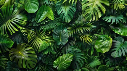 Lush tropical leaves background, nature freshness concept