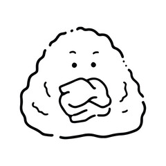 Cute cartoon food character. Cute Onigiri Outline. Funny rice with nori wrap and cute face, cartoon Japanese food mascot, onigiri sticker vector illustration