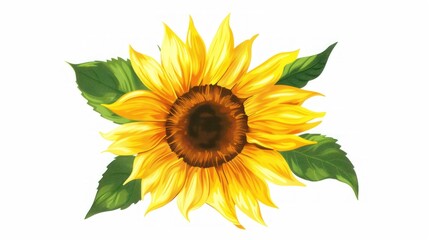Naklejka premium Vibrant Sunflower with Green Leaves