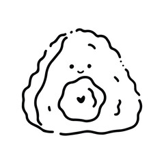 Cute cartoon food character. Cute Onigiri Outline. Funny rice with nori wrap and cute face, cartoon Japanese food mascot, onigiri sticker vector illustration