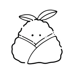Cute cartoon food character. Cute Onigiri Outline. Funny rice with nori wrap and cute face, cartoon Japanese food mascot, onigiri sticker vector illustration