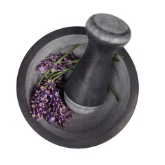 Lavender Flowers in Stone Mortar