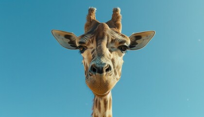 Naklejka premium Close-Up of Giraffe Against Clear Blue Sky