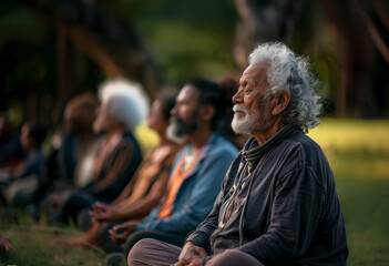 Obraz premium Immerse yourself in a Group Meditation Session while surrounded by the beauty of nature