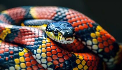 Fototapeta premium Multi-Colored Coral Snake Close-Up on Black Background