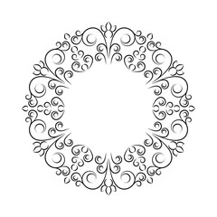 Black and white frame. Circle ornament.	