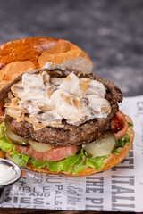 food, meat, meal, sandwich, bread, plate, dinner, pork, lunch, breakfast, healthy, beef, snack, steak, dish, gourmet, grilled, white, slice, green, closeup, roast, cuisine, tomato, fresh