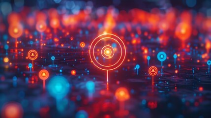 Obraz premium Survey Target Audience A glowing target icon with survey icons