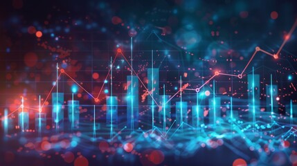 Fototapeta premium Abstract Data Visualization with Blue and Red Graphs and Bokeh