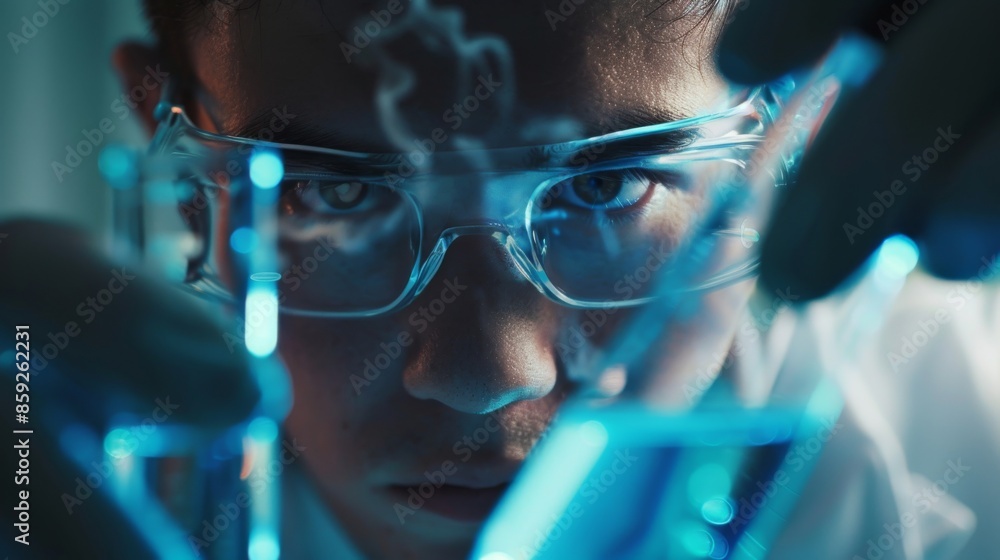 Poster close-up portrait of a scientist working in a lab