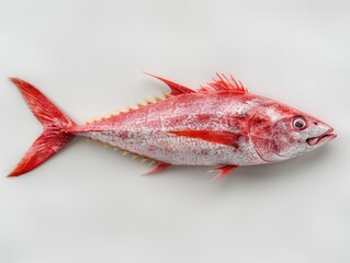 Fototapeta premium A fresh, red tuna lies on a white background
