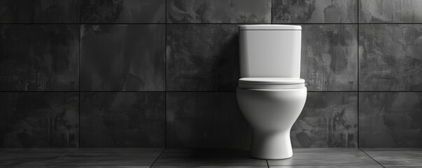 Modern white toilet in dark minimalist bathroom