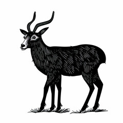 Obraz premium A black and white drawing of a deer with long horns