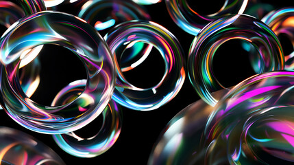 A series of colorful circles are floating in the air. The circles are of different sizes and colors, creating a vibrant and dynamic scene. Concept of movement and energy