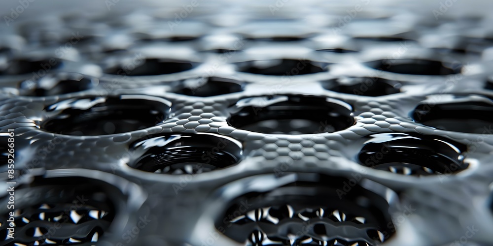 Poster closeup macro shot of metallic surface made with 3d printing technique. concept 3d printing, macro p