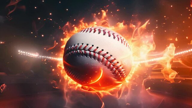 Dynamic image of a flaming baseball, symbolizing power and excitement in sports, perfect for adrenaline-filled themes and promotional materials.