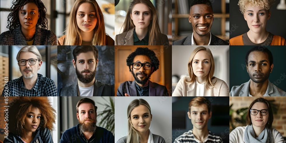 Poster group of individuals on a video call each displayed in a grid. concept virtual meeting, video confer