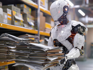 Fototapeta premium Advanced Robotics Autonomous Robot Organizing Documents in a High Tech Storage Facility with Artificial Intelligence Precision
