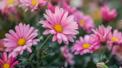 Obraz premium Pink Chrysanthemum Blossoms in a Field