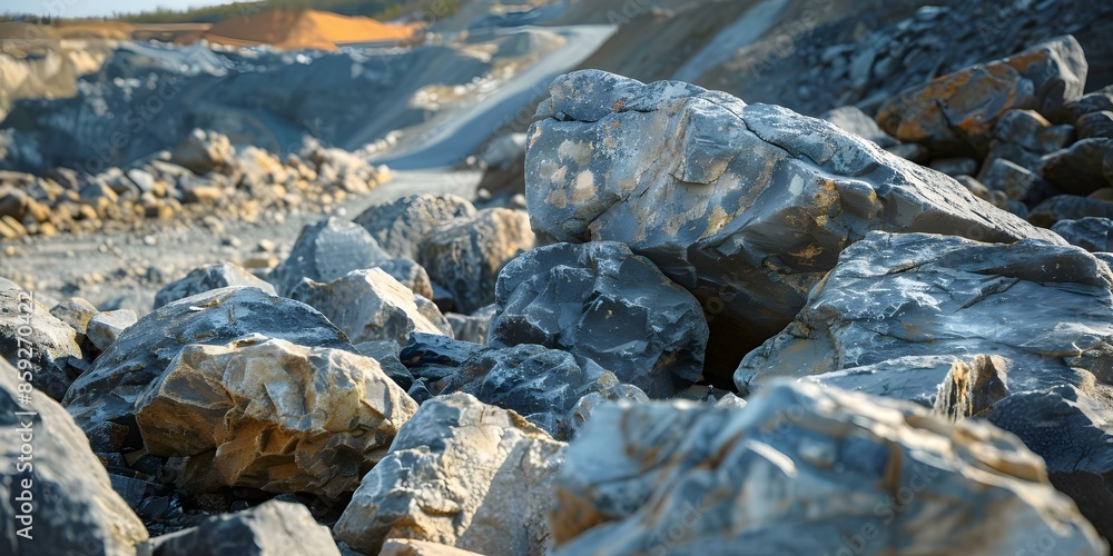 Aufkleber closeup of rocks at open pit mine site during mining process. concept mining, open pit, rocks, close