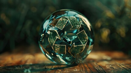 Symbol for recycling and a glass sphere