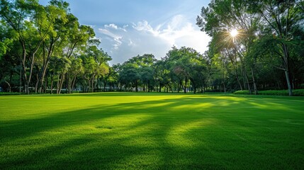 Fototapeta premium Beautiful park with green grass and trees