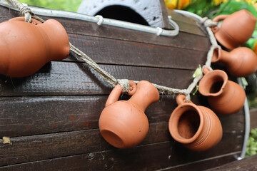 Small handmade jugs. Jugs for wine, water and milk.