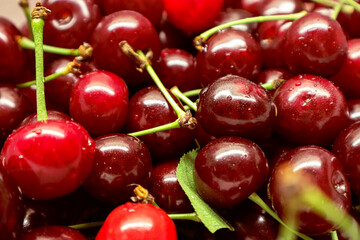 Red fresh cherry. Cherry background.