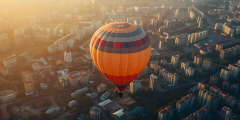 Obraz premium Hot air balloon with advanced stabilization for safe passage over cityscapes. Concept Hot air balloon, Advanced stabilization, Safe passage, Cityscapes