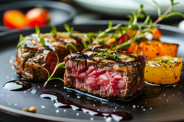 Morceau de viande grillée avec du thym