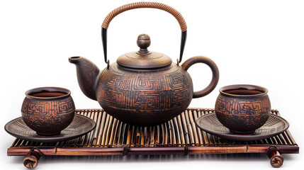 tea set isolated on a white background. Tea ceremony. Created with Generative AI technology.
