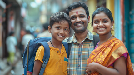 An indian man and two children posed for a picture