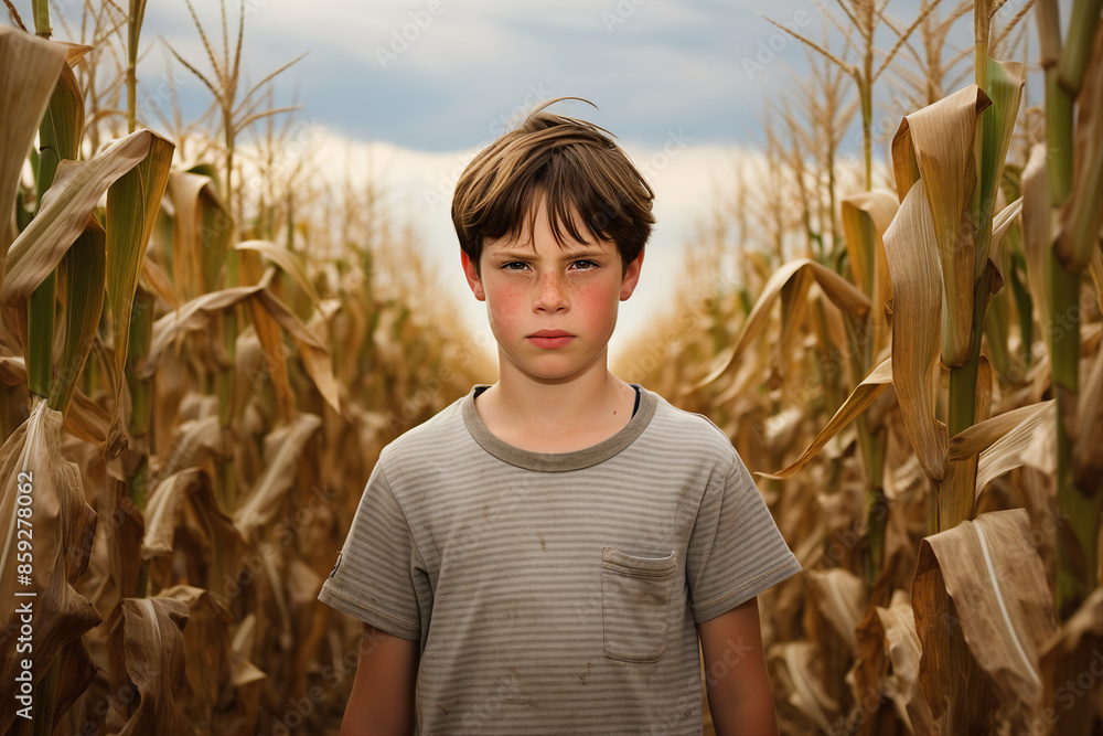 Canvas Prints Generated with AI picture of man in a field growing wheat and corns plants