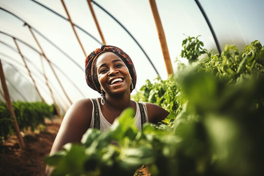 Generated with AI picture of woman growing natural organic vegetables on own farm