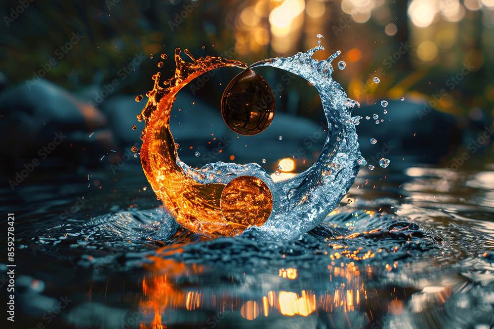 Poster created with generative ai technology image of two natural elements fire and water