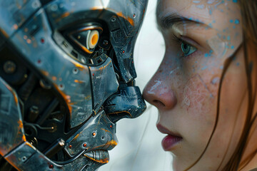 AI generated image of human opposite modern technology personage