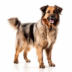 Fototapeta premium Basque shepherd dog breed standing against white background, Ai Generated