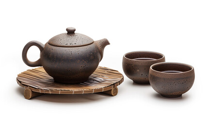 tea set isolated on a white background. Tea ceremony. Created with Generative AI technology.
