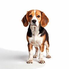 Beagle dog breed standing against white background, Ai Generated