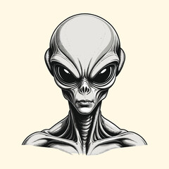 Hand Drawn Alien Head Illustration