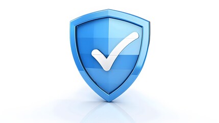 cartoon 3d Icon safety shield check mark perspective . Blue symbol security safety icon. Checkmark...