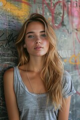 Fototapeta premium Make a realistic portrait of a beautiful woman listening to music