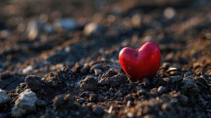 Obraz premium Red heart on old ground