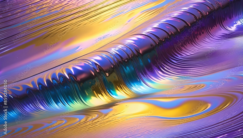 Poster futuristic metallic waves: abstract patterns and iridescent textures