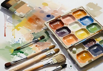 brushes and palette