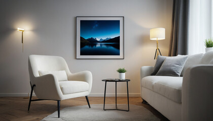 Interior design of living room with Picture mockup for your art.	