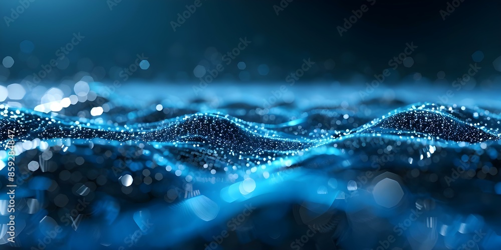 Poster blue digital wave particles on futuristic background with dynamic connections and data. concept futu