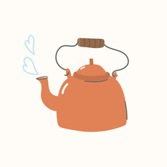 Retro tin teapot for cozy tea time. Vector kettle illustration