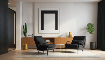 Fototapeta premium Interior design of living room with Picture mockup for your art. 